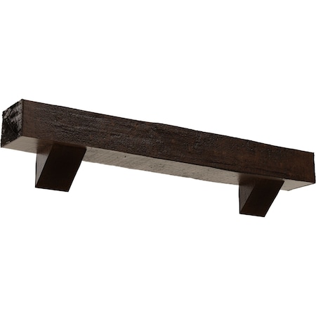 Ekena Millwork Kit w/ Breckinridge Corbels, Premium Aged, 4"H x 4"D x 84"W Rough Cedar Faux Wood Fireplace ManteL MANURC04X04X84BKZD